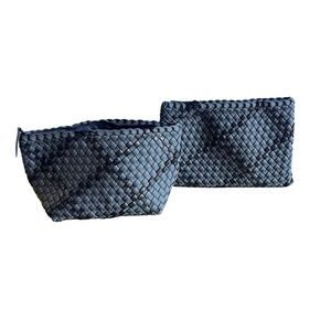 Naghedi St Barths Woven Neoprene Cosmetic Pouch Set of 2 Tan Travel Makeup Bag